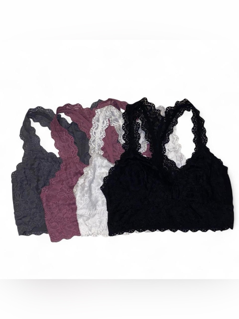 Felina Lace Racerback Bralette - Black, Plum, Charcoal, White